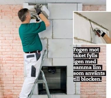 Braskassett: De sista lättbetongblocken måste sågas av lite grann Braskassett: De sista lättbetongblocken måste sågas av lite grann